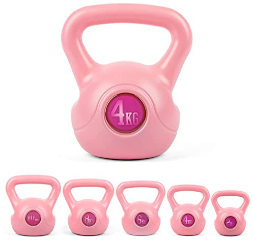 Phoenix Fitness RY1421 Vinyl Kettlebell - Heavy Weight Kettle Bell for Home Gym Workout Equipment Strength Fitness Pilates Weight Training - Pink, 4kg