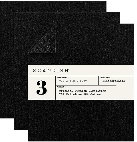 SCANDISH Black Swedish Dishcloths for Kitchen - Set of 3 Swedish Dish Cloths | Swedish Dish Towels Made in Sweden | Reusable, Compostable Black Dishcloths for Kitchen