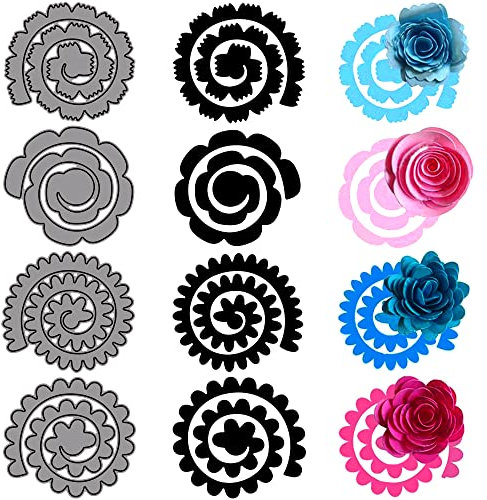 4 Stück Metall Prägeschablonen Stanzformen Dreidimensionale Blumen Schablonen Cutting Dies SchablonMetall Silber für Scrapbooking Papierhandwerk Album Stempel DIY Dekor