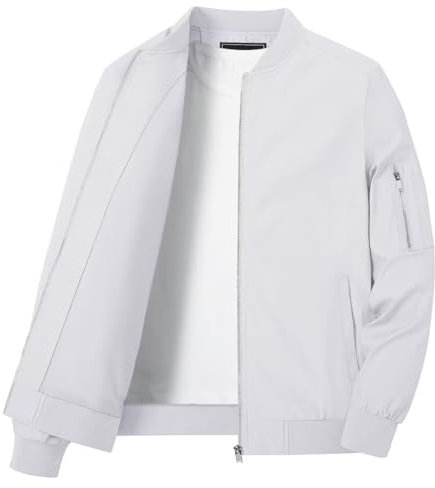 KEFITEVD Leichte Sommerjacke Herren Bomber Jacke Frühling Sommer Herrenjacke Übergangsjacke Herbst Weiß M
