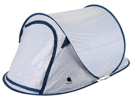 Pop Up Wurfzelt Cool & Dark silber 220 x 120 cm - 2 Personen - Verdunkelungszelt mit Tragetasche - Automatisches Sofortzelt Einhandzelt Trekking Camping Zelt inklusive Heringe + Spannseile wasserdicht