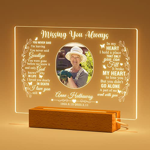 Bemaystar Personalized Memorial Gifts Custom Sympathy Gifts Memorial Plaque Night Light Lamp Bereavement Gifts in Memory of Loved One Light Up Picture Frames decor for Loss of Mother Loved One