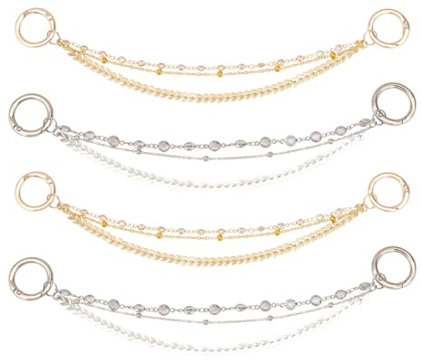 FINGERINSPIRE 4 collane decorative per scarpe a 3 strati, in lega di ottone, con strass, platino/oro, per scarpe, accessori per scarpe simili alle caverne, fai da te, per borse