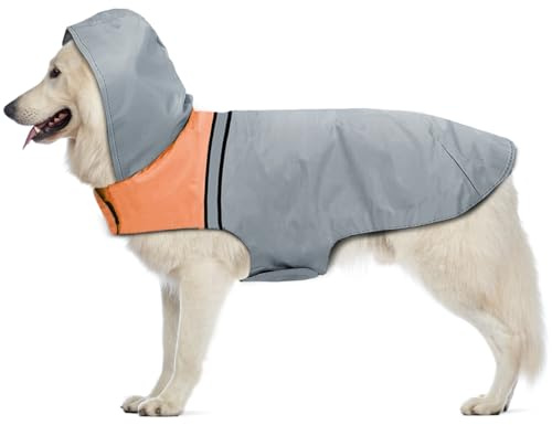 Imperméable pour Chien étanche ultraléger Respirant, Manteau de Pluie Chien avec Bandes réfléchissantes, Imperméable Chiens Vêtements de Pluie avec Capuchon pour Petit Moyen Gros Chiens (XXL)
