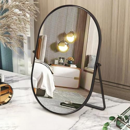 Oval Swivel Makeup Mirror with Metal Frame - Black, Single-Sided, Portable Countertop Mirror for Vanity, Living Room & Bedroom