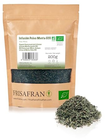FRISAFRAN | Infuso Di Menta Pennyroyal Bio Sfuso 200g | tè alla menta | Digestivo | Anti-raffreddore | Bevanda salutare | Tè alla menta per la respirazione | Antivirale naturale | Tisana menta