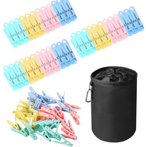 Mollette e borsa per mollette da bucato, 60 mollette per stendibiancheria con borsa, in plastica morbida, con impugnatura morbida, per appendere mollette con coulisse e chiusura a levetta, per uso