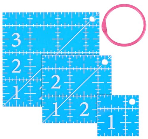 DELORIGIN 3Pcs Square Quilting Templates, Acrylic Quilting Ruler(1.5X1.5, 2.5X2.5, 3.5X3.5) with Binder Ring DIY Sewing Tools Accessories for DIY Patchwork Stitch Works Fabric Crafts