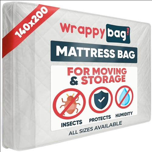 WRAPPYBAG – Madrasskydd i plast – förvaringsväska med flik – madrassväskor för flytt, förvaring och transport – europeisk dubbel 140 x 200 cm