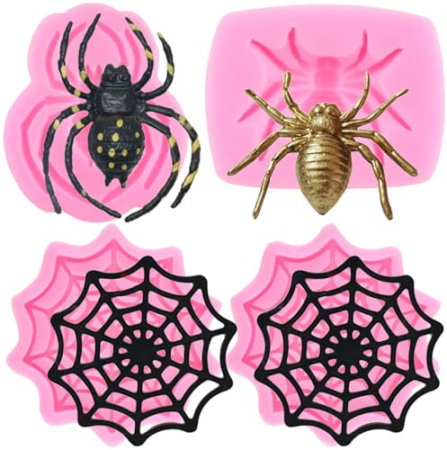 RFGHAC ​​Spinnennetz-Fondantformen Spinnen-Silikonformen zum Dekorieren von Kuchen Schokolade Blütenpaste Süßigkeiten Polymer-Ton 4er-Set