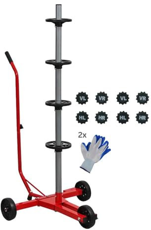 PROREGAL Felgenbaumwagen CARRERO für Autoreifen bis 225 mm, HxBxT 118x85x58cm, bis zu 4 Reifen, Rot, Reifenständer, fahrbar