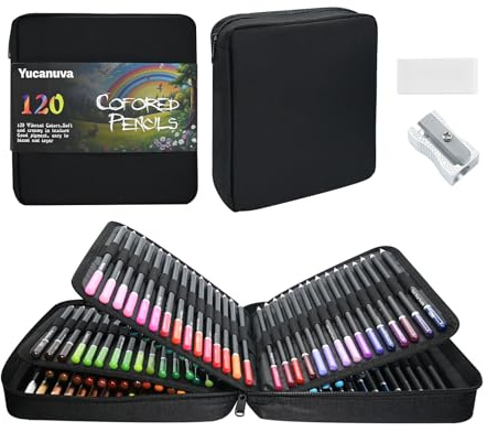 Yucanuva 120 Colouring Pencils for Adults Colouring Books, Oil-Based Coloring Pencils Set with Zipper Case, Eraser and Sharpener,Coloured Pencils for Adults,Beginners,Artists