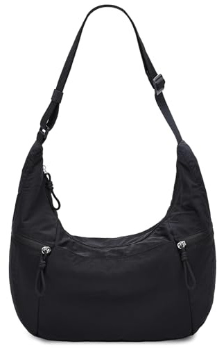 VASCHY Bolso Bandolera Mujer Grande Media Luna de Nylon 14L,Negro
