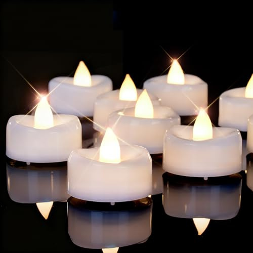 AMAGIC LED Teelichter Warmweiß mit Batterie, 12 Stück,Weiße Schale