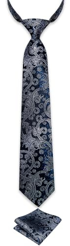 DiBanGu Silk Woven Tie Pre-Tied Necktie Set for Boys In Gift Box,Blue Gray