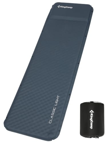 KingCamp Self Inflating Camping Mat with Built-In Pillow, 3cm Comfort Foam Sleeping Pad, Ultralight Compact Air Mattress, Connectable Design, Waterproof & Tear-Resistant Pad for Camping, 183 x 51 cm