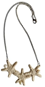Collier au crochet avec étoiles de mer et perles d’eau douce – Beige, Bijoux marins, artisanat italien, Made in Italy