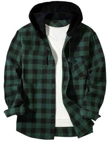 ZDSUHYIW Camisa a cuadros para hombre con capucha, sudadera de franela de leñador, camisa de manga larga, chaqueta de leñador, camisa con capucha, sudadera con capucha, chaqueta de corte regular