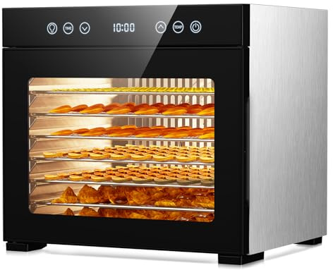Food Dehydrator with Adjustable Timer & Temperature, 8 Stainless Steel Trays, 650W Powerful Machine, Quiet Operation Dehydrator for Jerky, Fruits, Herbs, Dog Treats