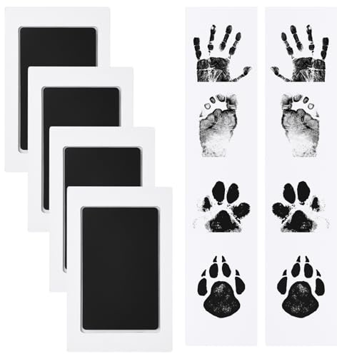 Juego de huellas de manos y huellas de bebé, 4 unidades, diseño de perro y gato, juego de impresión de bebé para recién nacidos, con papel para baby shower y regalo de recuerdo