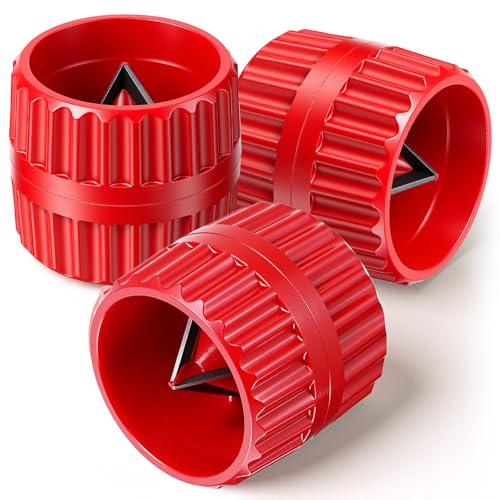 Outil d'ébavurage universel 2 en 1 pour tuyaux en cuivre - Outil d'ébavurage pour l'intérieur et l'extérieur - Ébavureur en plastique - Tube en cuivre - 5-38 mm - Rouge - Compact et durable (3 pièces)