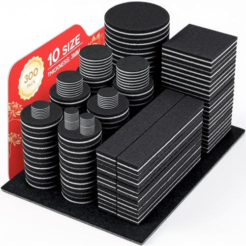 TranRantic 300 Piezas Almohadillas de Fieltro para Muebles, Protectores Patas Muebles, Almohadillas de Fieltro Autoadhesivas, Corte Arbitrario, Protectores de Sillas para Pata Mesa(Negro)