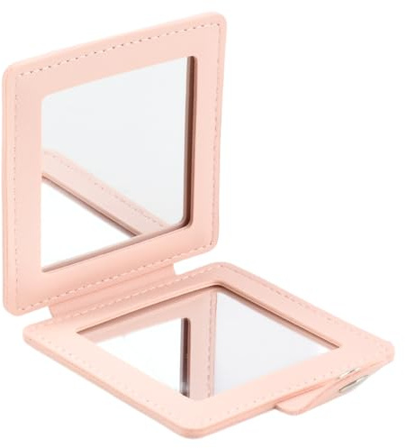 Hontaog Espejo de Maquillaje Portátil, Mini Espejo de Piel de Doble Cara, Imagen Original + Aumento 2X, Cuadrado Rosa, Mini Espejo de Bolsillo, Chicas, Viajes
