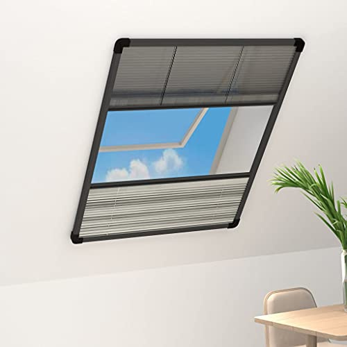 Mosquitera plisada genérica para ventana de techo 80 x 120 cm de aluminio, persiana plisada doble con toldo para mascotas, antiinsectos, bloquea la luz solar y deja entrar aire fresco, fácil