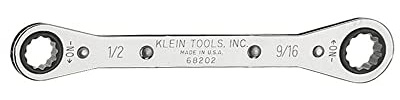 KLEIN TOOLS 68202 Ratcheting Box Wrench, Made in USA, 1/2-Inch x 9/16-Inch with Reverse Ratcheting and Chrome Plated Finish