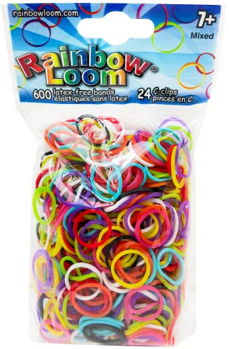 Rainbow Loom Latexfreie Gummibänder Mix ca. 600 Bänder + ca. 24 C-Clips