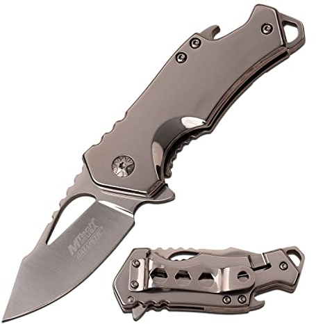 MTech USA – Spring Assisted Folding Knife – Mirror Polished Fine Edge Stainless Steel Blade and Handle, Bottle Opener, Pocket Clip, Tactical, EDC, Self Defense- MT-A882SCH