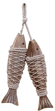 Antique Wood Fish Decor Ornament Wall Hanging Decorative Sculpture Wooden Fish for Home Nautical Theme