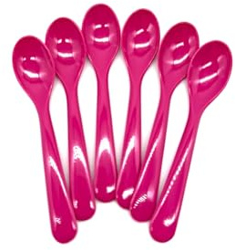 6 Stück Löffel Eierlöffel 12 cm Eislöffel Joghurtlöffel Dessertlöffel, Mehrwegbesteck, aus geprüften Kunststoff, Farbe fuchsia