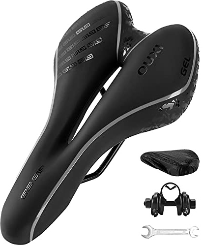 OUXI Comfort Bike Seat Comfortable Gel Bicycle Saddle Replacement Soft Padded with Shock Absorbing Waterproof for MTB Mountain Bike Road Bike Exercise Bike Men Women and Ladies-Black