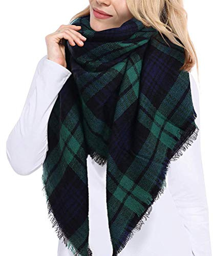 JFAN Écharpe Grand Plaid en Laine Femme Écharpe Chale Cachemire Chaud Automne Hiver Étole Wraps Classique Élégante Confortable Vert Foncé Taille unique