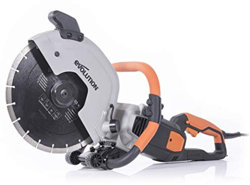 Evolution Power Tools Evolution R300DCT 300 mm Concrete Saw - 2400 W Motor, No Gas, Incl Diamond Masonry Blade, 230V, Domestic Use, Orange, 115 mm Cut