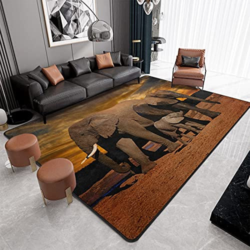 9CH Teppich mit afrikanischem Elefanten-Sonnenuntergang, rutschfest, für Wohnzimmer, Schlafzimmer, Esszimmer, Küche, Büro, großer Teppich, 2,1 x 1,5 m