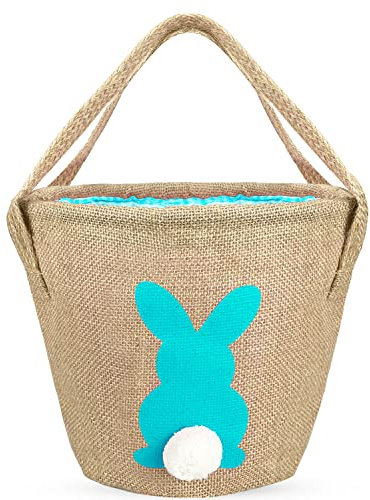 Leesgel Cestas de Pascua para Juegos de Caza del Huevo de Pascua, Bolsa Regalo para Huevos de Pascua Manualidades, Juguetes Decoracion Pascua Easter Basket Easter Egg Hunt - Azul Yute