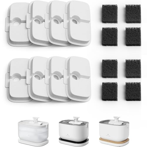 PETLIBRO Kattfontänfilter, 8 filter, ersättningsfilter och svampar för Dockstream, WF106, WF116, WF105, WF115, WF005, WF305, 4-månaders set enkelt byte för PETLIBRO dricksfontän, vit