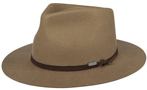 Stetson Vestridge Fedora Wollhut Eleganter Filzhut mit Ledergarniturband Wasserabweisend Unisex Frühling bis Winter Dunkelbeige XL (60-61 cm)