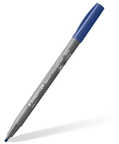 STAEDTLER Rotuladores de caligrafía Pigment, color índigo, punta de caligrafía de 2,00 mm, tinta pigmentada, resistente al agua, 10 rotuladores en estuche de cartón, 375-36