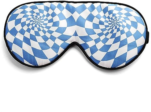 townssilk 100% Silk Sleep mask with Silk Adjustable Strap,Comfortable and Super Soft Eye mask Ultimate Sleeping aid,Blindfold DizzyingSquares-Blue