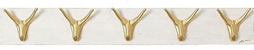 Kare Design Wandgarderobe Deer, Weiß/Gold, Garderobenleiste mit 5 Kleiderhaken, Hakenleiste für Flur, Schlafzimmer, Garderobe, Massivholz, Stahl, 11x75 cm (L/B)