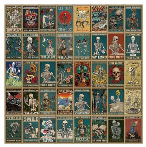 Eugelrom Pack de Stickers, 50 Pegatinas de Vinilo Impermeables, Pegatinas Decorativas Ideales para Teléfono Móvil, Ordenador Portátil, Monopatín, Bicicleta, Botella de Agua - Tarjeta de Calavera