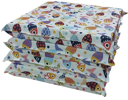 Lot de 4 Coussins de Chaise de Jardin 50x50x8 cm – Assise Confortable et Épaisse – Coussins Carrés avec Housse à Fermeture Éclair – Déhoussables et Lavables pour Chaises et Transats (4 Fishes)