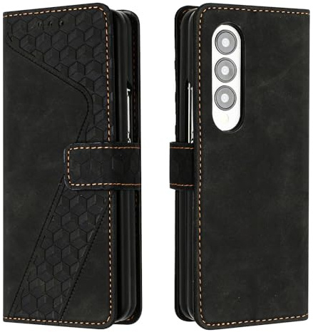 JayModCase Case for Samsung Galaxy Z Fold 4 with Screen Protector, Flip Wallet PU for Galaxy Z Fold 4 cover [Card Holder] [Magnetic Closure] [Kickstand] 360 Shockproof Protective Case - Black