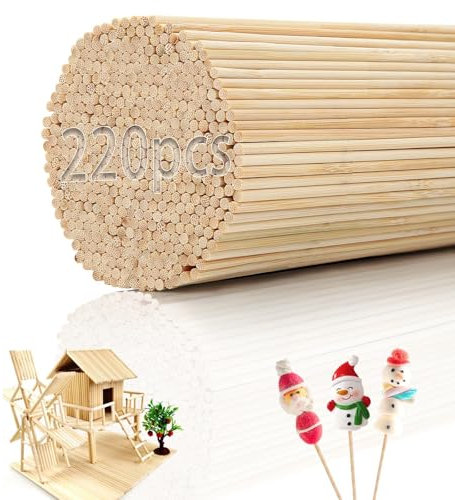 Mbsomnus 220 Stück Zuckerwatte Stäbe Bambusstäbe Bastelstäbe Holzstäbchen Rund 300 mm x 3 mm Holzstäbchen zum Basteln Natürlicher Bambusstäbe zum Basteln für DIY Kunstprojekte Geschenke Dekorationen