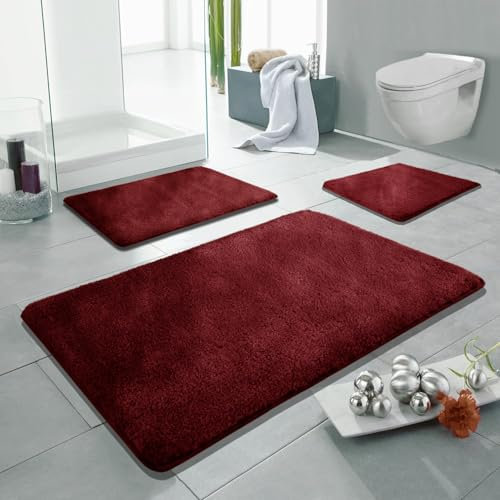 Linden Berg Badematte Bordeaux 60 x 100 cm - Rutschfester Badteppich - Mikrofaser - TPR-Rücken - Oekotex Zertifiziert - Saugfähig - Schnell Trocknend - Waschbar - Pflegeleicht