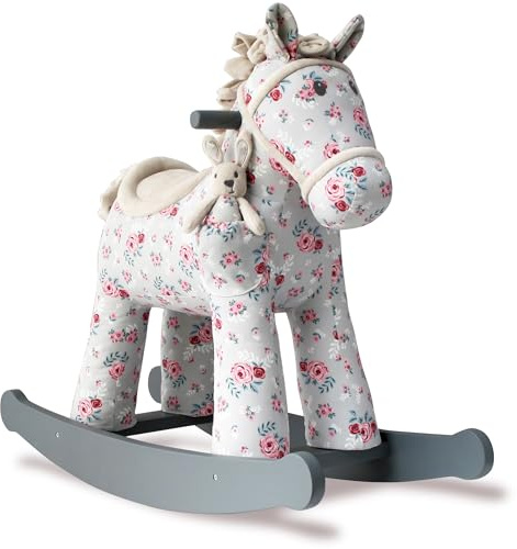 Little Bird Told Me Lily & Rose Rocking Horse, Grey & Pink Floral | For Toddler 12+ Months, Solid Wooden Frame & Rockers, Removable Plush Toy, British Brand Since 2007