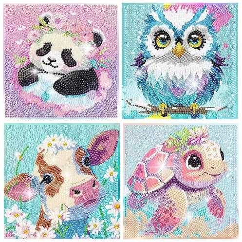 Realjoy 4 Packs Diamond-Painting Kits,5D Cartoon Animal Diamond Art Kits,Full Drill Art Painting Crafts Sets is Suitable for Beginners, Christmas and Birthday Gifts
